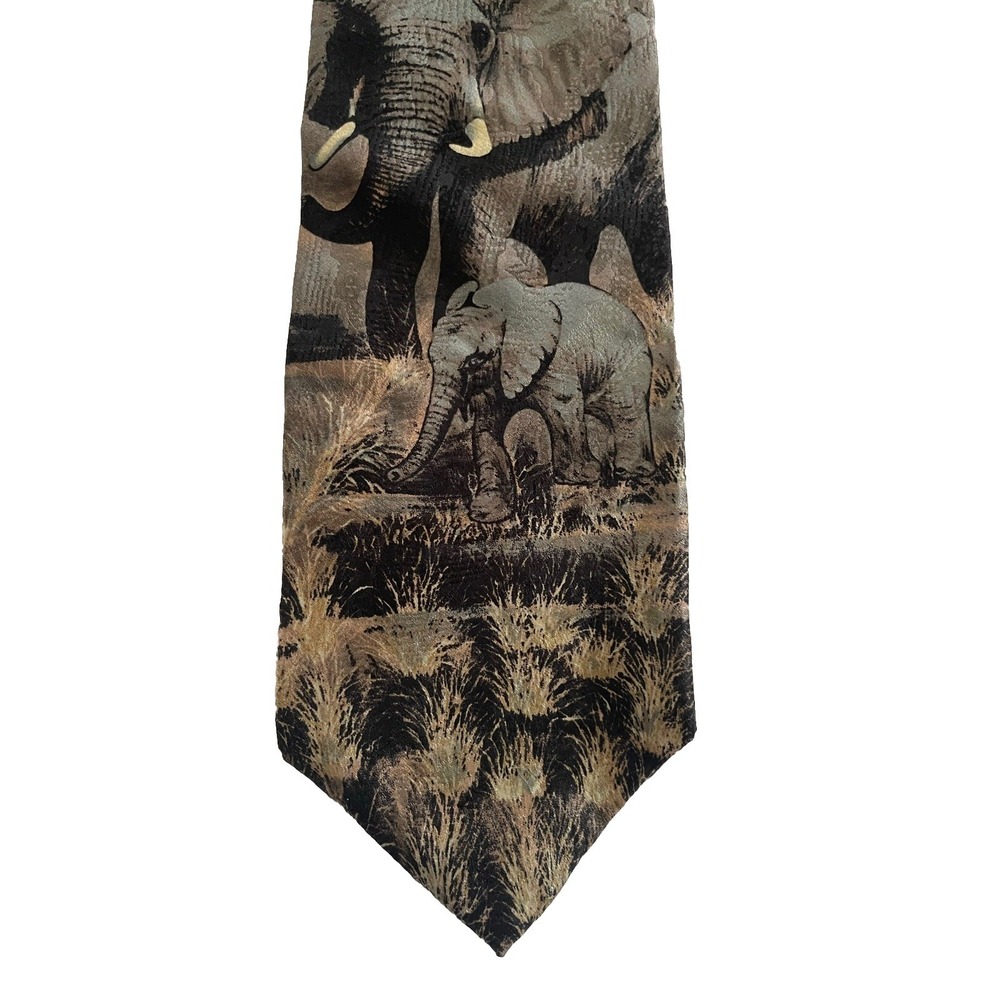 Vintage Endangered Species Tie Elephant 100% Silk Made In USA